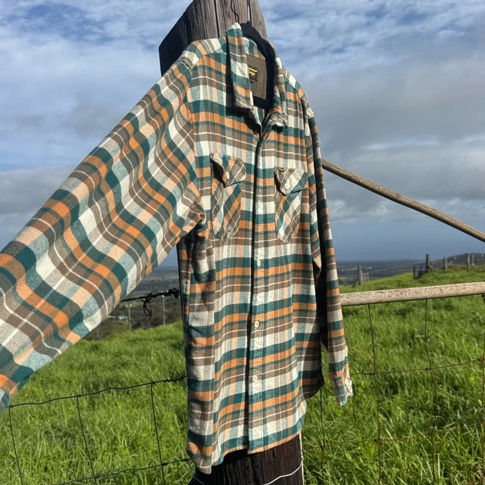SEAGER CALICO FLANNEL Western Grunge Green PLAID outdoor XXL
